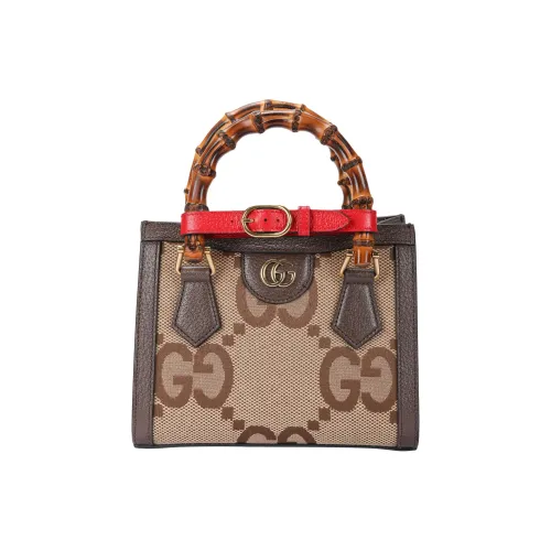 GUCCI Diana Холст с кожей Тоут Сумка Сумка для покупок Сумка через плечо Сумка Мини Женская Эбеновый