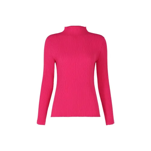 ISSEY MIYAKE Круглый вырез Пуловер Однотонный Длинный рукав Т-рубашка Женская Солнце Розовый