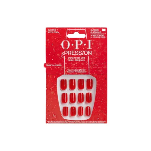 OPI Slaying с Пламя False Nail Квадрат Красный Однотонный Блестки