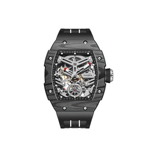 HaofaTourbillon Автоматический Механический Механизм Резиновый Ремешок Часы Мужские Черный Циферблат