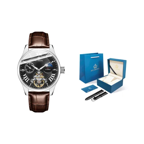 MG.ORKINA MG Rudder Hand Collection Автоматический механический механизм Коровья кожа Ремень Часы Мужские часы Белый циферблат