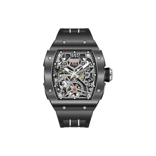 HaofaTourbillon Arknights Series Автоматический механический механизм Резиновый ремешок Часы Мужские часы Черепный циферблат