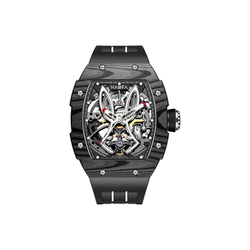HaofaTourbillon 1985 Автоматический Механический Механизм Резиновый Ремешок Часы Мужские Циферблат Черный