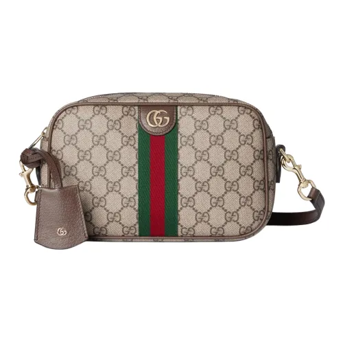 GUCCI Ophidia Покрытие Ткань Плечевая Сумка Маленькая Женская Бежевая и Темно-Коричневая