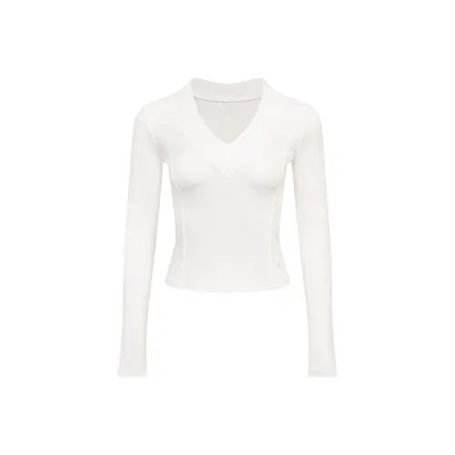 Ariseism Стандартный V-образный вырез широкая лента белая с длинными рукавами футболка для женщин осенняя облегающий крой топ для женщин