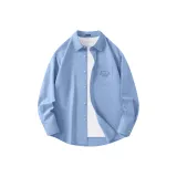 [Устойчивость к складкам и легкость в уходе] Светло-синий (MZ Линия Лежащая кошка Логотип на груди)