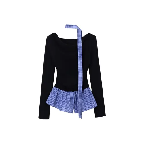 La Chapelle Черный с галстуком женские T-рубашки