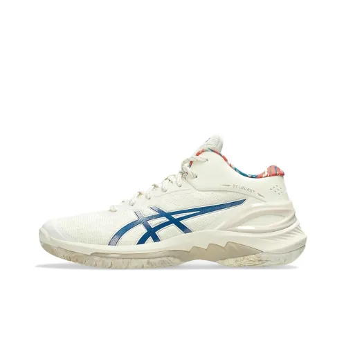 ASICS Гель Burst 28 Амортизаторы Shock Absorbers Противоскользящие Устойчивые к истиранию MID Топ Баскетбольные кроссовки Мужские Бежево-синие