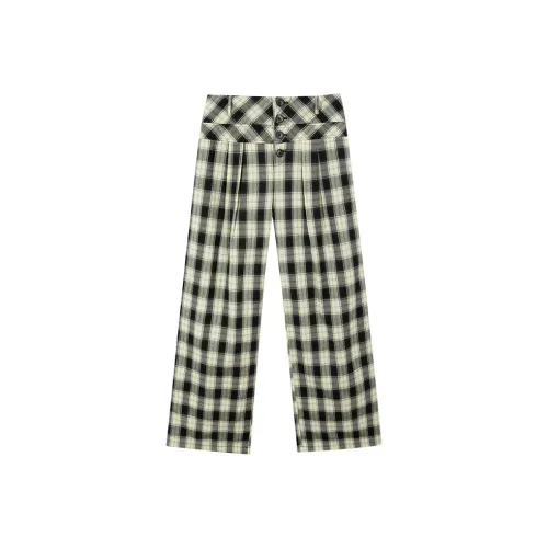 Ouyang Черно-белая клетка Женские Повседневные Брюки
