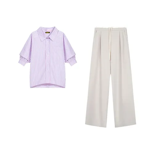 ONNFB Розовый топ + Абрикосовые штаны Женские Повседневные костюмы