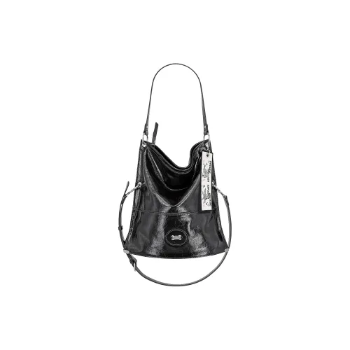 Great Dog and Black Horse Сумка через плечо из коровьей кожи среднего размера унисекс темно-черный ворон