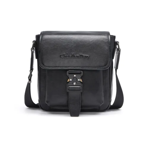 CHRISDIEN DENY Сумка через плечо из коровьей кожи с тканью мужская черная