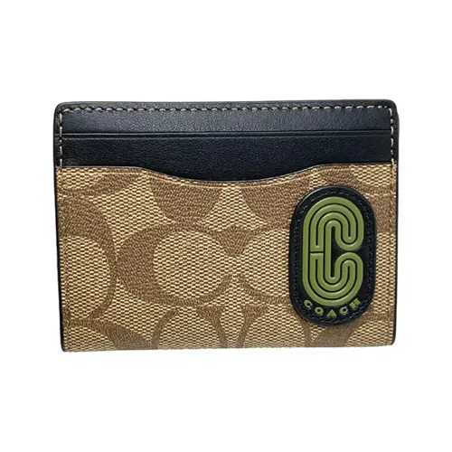 COACH Карточный чехол Signature Покрытый холст с утонченной телячьей кожей держатель для карт маленький мужской черный и яшма