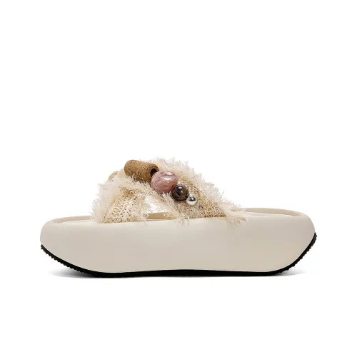 JOSINY Кисточка Флок Мягкий Слабонапряженный Слипоны Женские Экрю