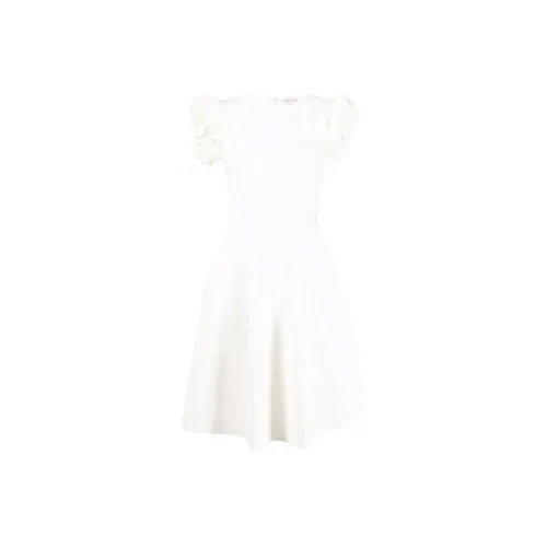 Alexander McQueen Белые Женские Короткие Платья с Короткими Рукавами