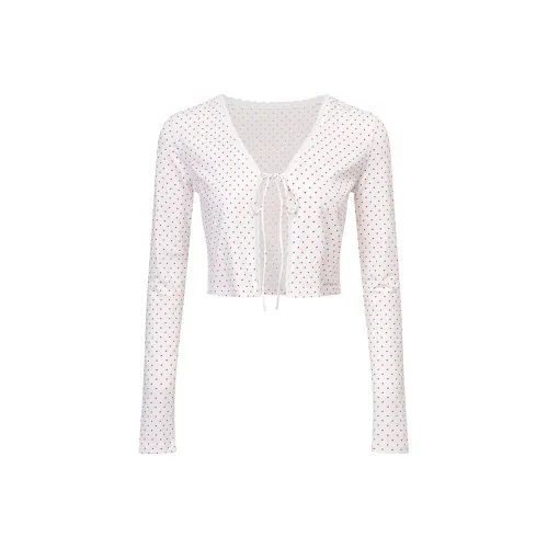 Ariseism Красный Гороховый узор Modern Длинный рукав T-рубашка Женские Кардиган Топ Женские