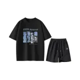 [100% cotton] Черный (Frozen Snow Mountains) + Черный (Frozen Snow Mountains Штаны с логотипом)