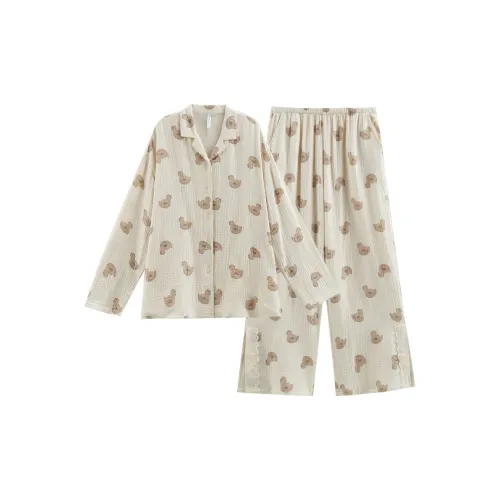 Same Language Пижамный комплект Женские Кремовый Абрикос Утка