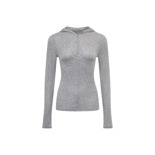 Ariseism Полузастежка С капюшоном Легкий Прозрачный Длинный рукав Т-рубашка Женская