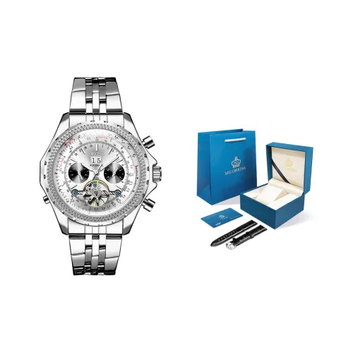 MG.ORKINA MG God Series Автоматический Механический Механизм Стальной Ремешок Часы Мужские Белый Циферблат