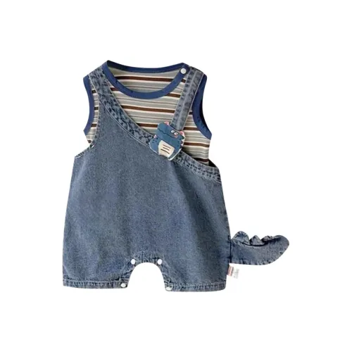 FrogPrince Синий JBL Маленький Крокодил Ласточкин хвост Деним Straps Двухкомпонентный комплект Детские комбинезоны / ползунки