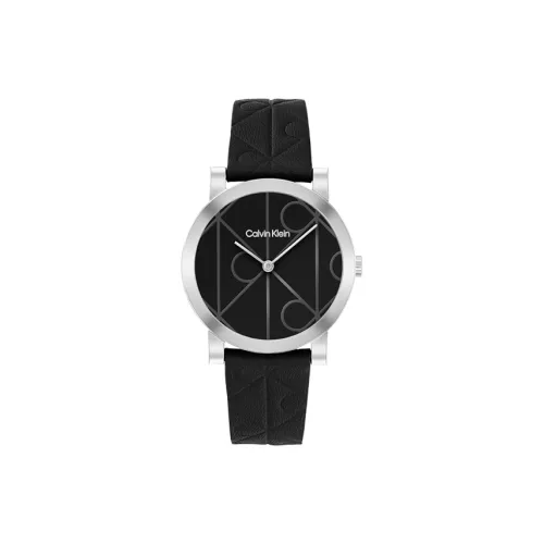 CALVIN KLEIN Мужские часы Кварцевый механизм Кожаный ремешок Черный циферблат