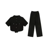 Чёрная рубашка + чёрные прямые штаны