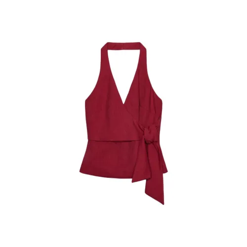 ZARA Вишнево-красные Женские Майки