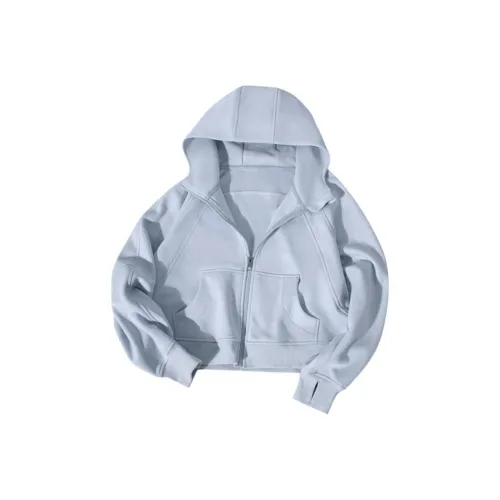 Mu Qingqing Кремовый Синий Свободный крой Узор "Елочка" Куртка Женские Свитшоты