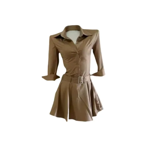 ARIADNAW STUDIO Коричневый Женские Короткие Платья с Длинными Рукавами