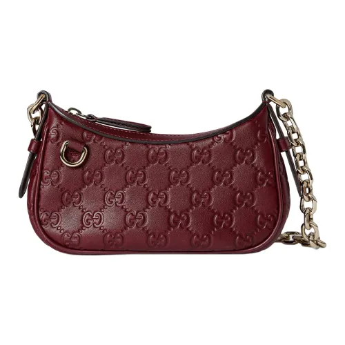 GUCCI GG Emblem Кожа Сумка через плечо Маленькая Женская GUCCI Анкора Красная