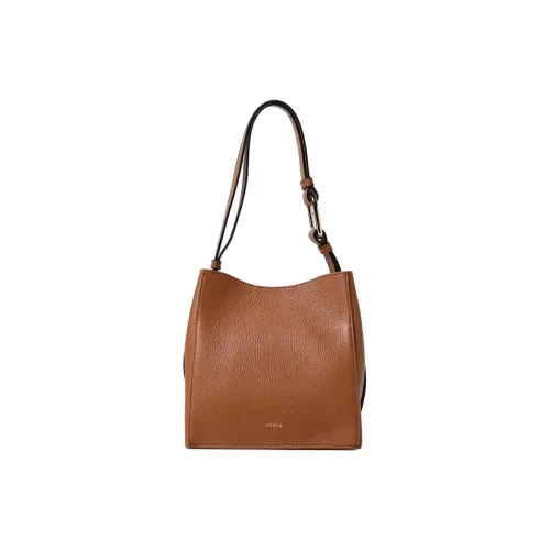 Furla NUVOLA GRAIN LEATHER Сумка-ведро Сумка через плечо Мини Женская Коричневая
