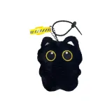 Маленькая подвеска в виде черного кота и черный шнур с желтым ремешком