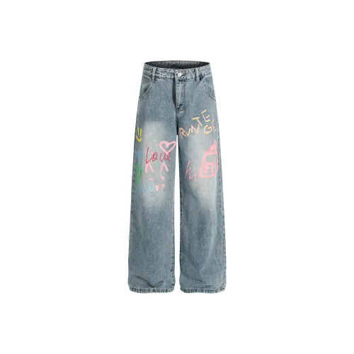 WAYHWEI Blue Unisex Jeans WAYHWEI Синий Унисекс Джинсы
