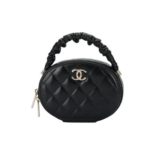 CHANEL 22SS Sheepskin Маленькая Круглая Сумка Косметичка Сумка Женская Черная