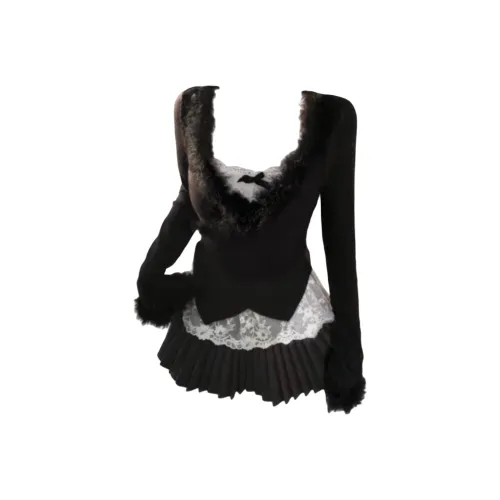 YINLEI Черный кардиган + Белый топ с бретелями + Короткая юбка Женские комплекты с юбкой