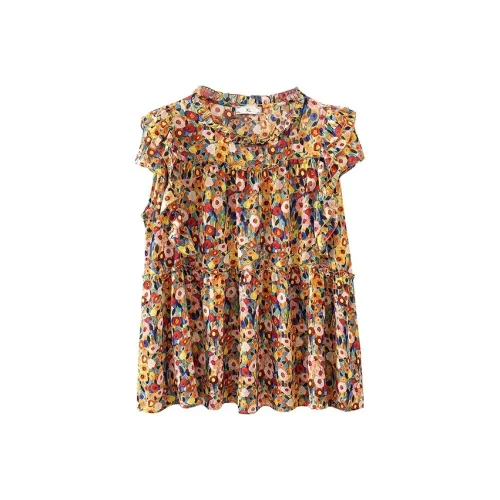 YUNFEIXIU T-рубашка модная свободного кроя скрывающая лишний вес для сестер без рукавов с складками бесплатный с принтом летний женский