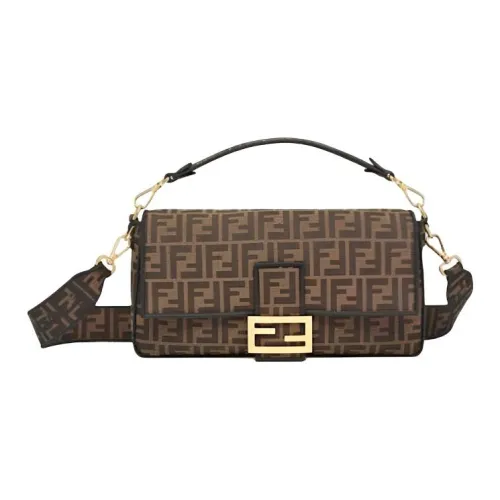 FENDI Baguette Ткань Сумка Baguette Сумка через плечо Большая Женская Коричневая