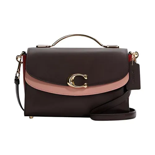 COACH Celia Утонченная коровья кожа Маленькая квадратная сумка Сумка Сумка через плечо Сумка через плечо Средний размер Женская Коричневый и Розовый