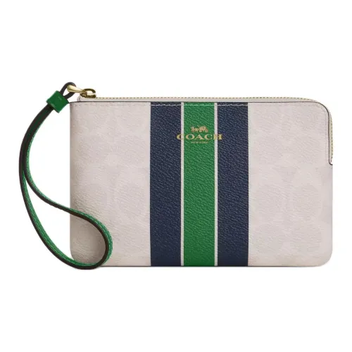 COACH Corner Zip Кожа Панели Холст Монета Кошелек Маленький Женский Многоцветный