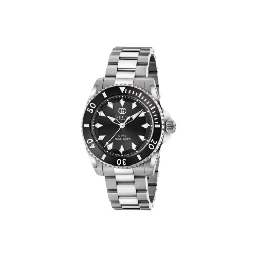 Gucci Dive Collection Мужские часы Автоматический механический механизм Ремешок из нержавеющей стали 40 мм Черный циферблат
