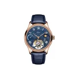 Розовое золото, синий циферблат