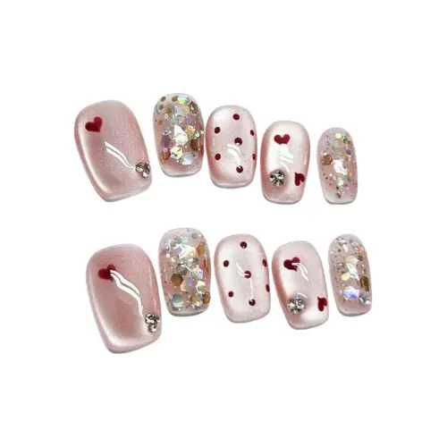 T Z Sweetheart Heart Cat Eye Весенний Летний Fairy Premium Versatile MID Long Pink Gradient Rhinestone Embellished