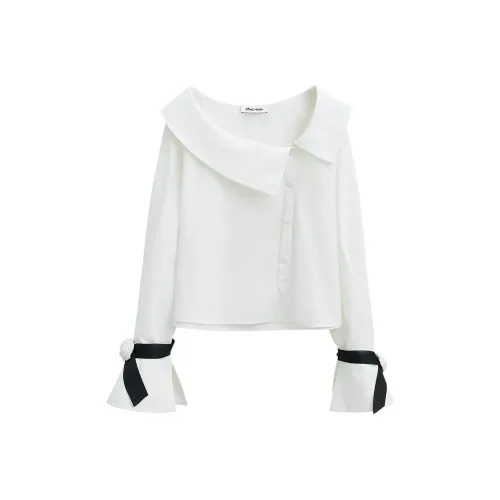 Marc Moore Отложной воротник Off The Shoulder Диагональная планка 3D-эффект Цветочный Рубашка Женская