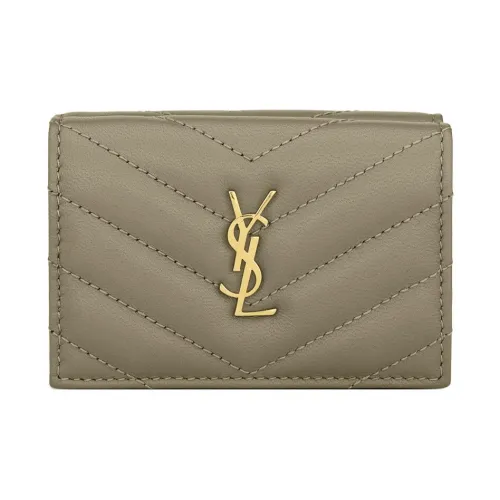 SAINT LAURENT Cassandre Lambskin Wallet Small Unisex Dark Moss Green