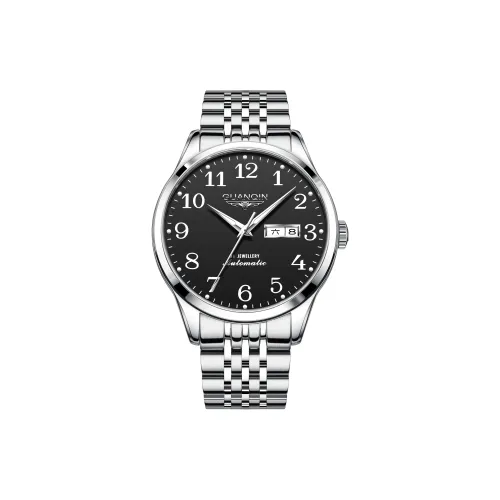 Коллекция GUANQIN Автоматический Механический Механизм Ремешок из Нержавеющей Стали Часы Мужские Черный Циферблат
