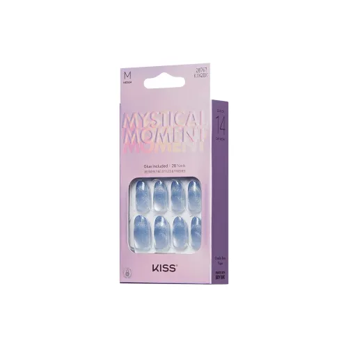 KISS NEW YORK Таинственный MOMENTS Утонченный And Прохладный False Nail Овал Синий Однотонный Кошачий глаз