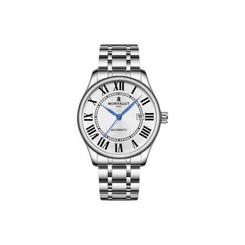 Montagut Автоматический Механический Механизм Нержавеющая Сталь Ремешок Часы Мужские Белый Циферблат