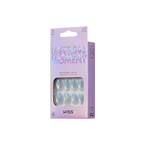 KISS NEW YORK Mysterious MOMENTS Velvet Coast False Nail Almond Blue Solid Color Shimmer
