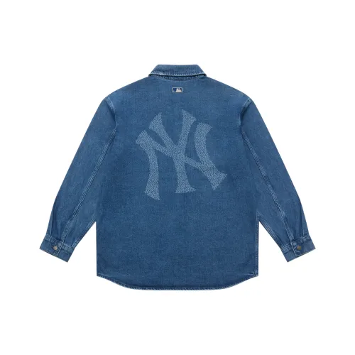 Mlb Base Logo New York Yankees Basic Collection 25FW Рубашка Унисекс Стандарт Деним